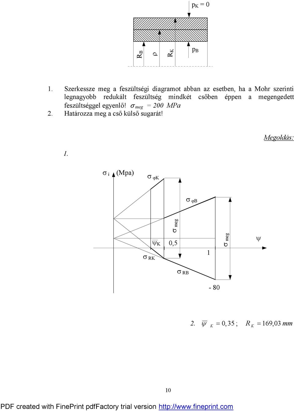 feszültség mindkét csőben éppen a megengedett feszültséggel egenlő! s meg = 2 MPa 2.