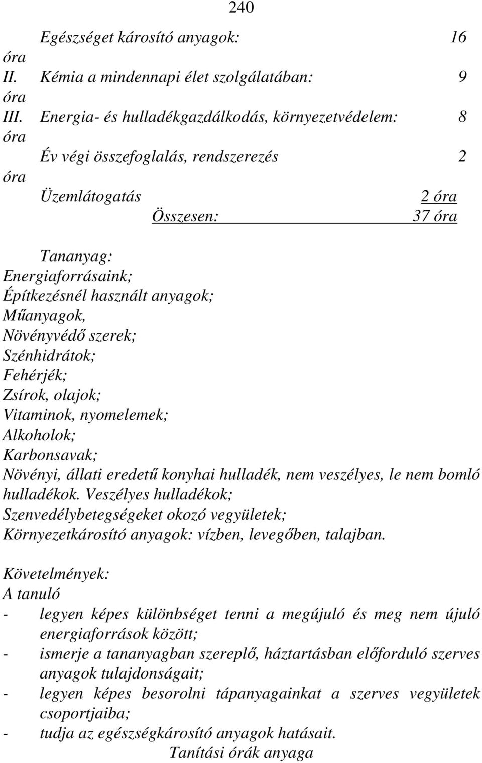 Műanyagok, Növényvédő szerek; Szénhidrátok; Fehérjék; Zsírok, olajok; Vitaminok, nyomelemek; Alkoholok; Karbonsavak; Növényi, állati eredetű konyhai hulladék, nem veszélyes, le nem bomló hulladékok.