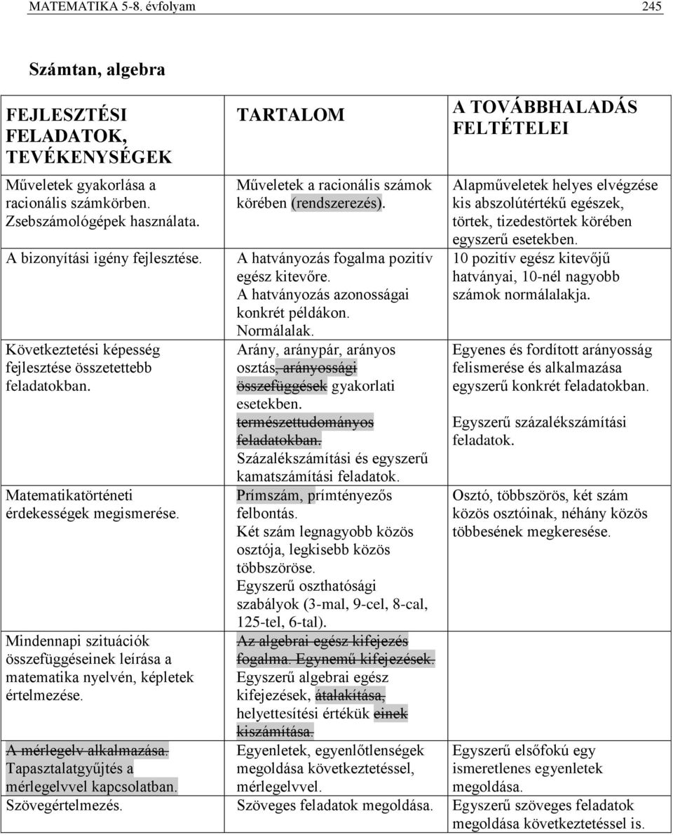 Mindennapi szituációk összefüggéseinek leírása a matematika nyelvén, képletek értelmezése. A mérlegelv alkalmazása. Tapasztalatgyűjtés a mérlegelvvel kapcsolatban.