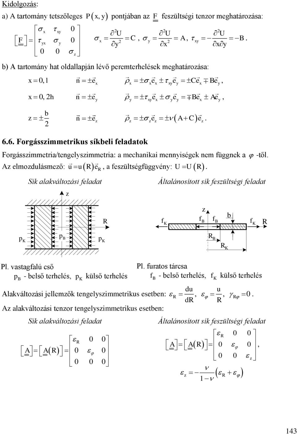 lkváltoási feldt Áltlánosított sík fesültségi feldt f f f f p p p Pl vstgflú cső p - első terhelés p külső terhelés Pl furtos tárcs f - első terhelés f külső