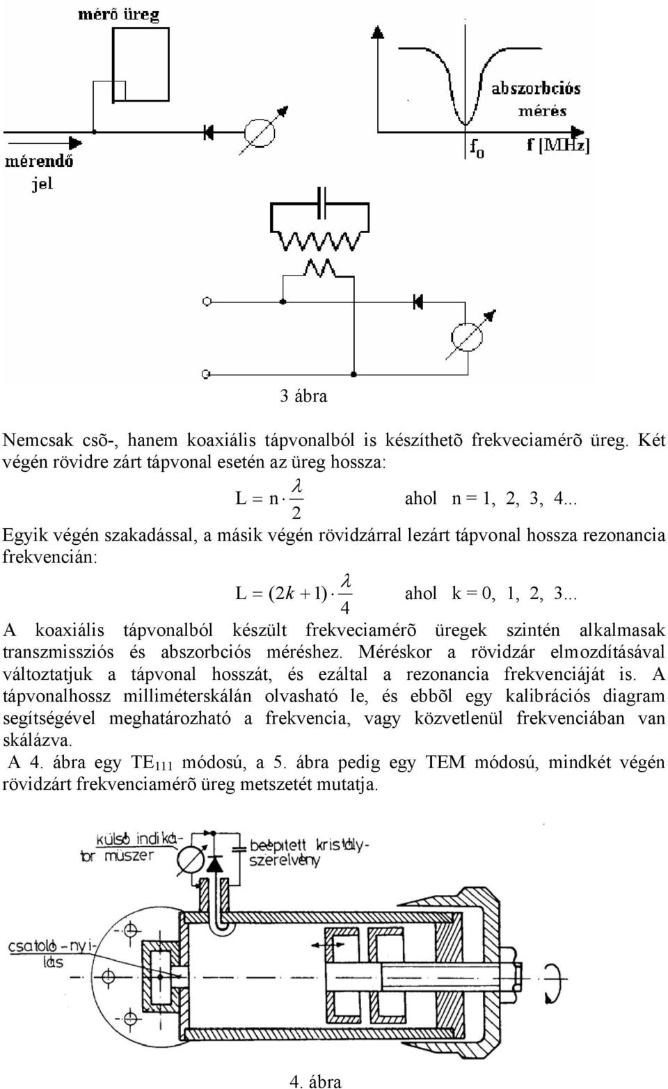 .. 4 A koaxiális tápvonalból készült frekveciamérõ üregek szintén alkalmasak transzmissziós és abszorbciós méréshez.