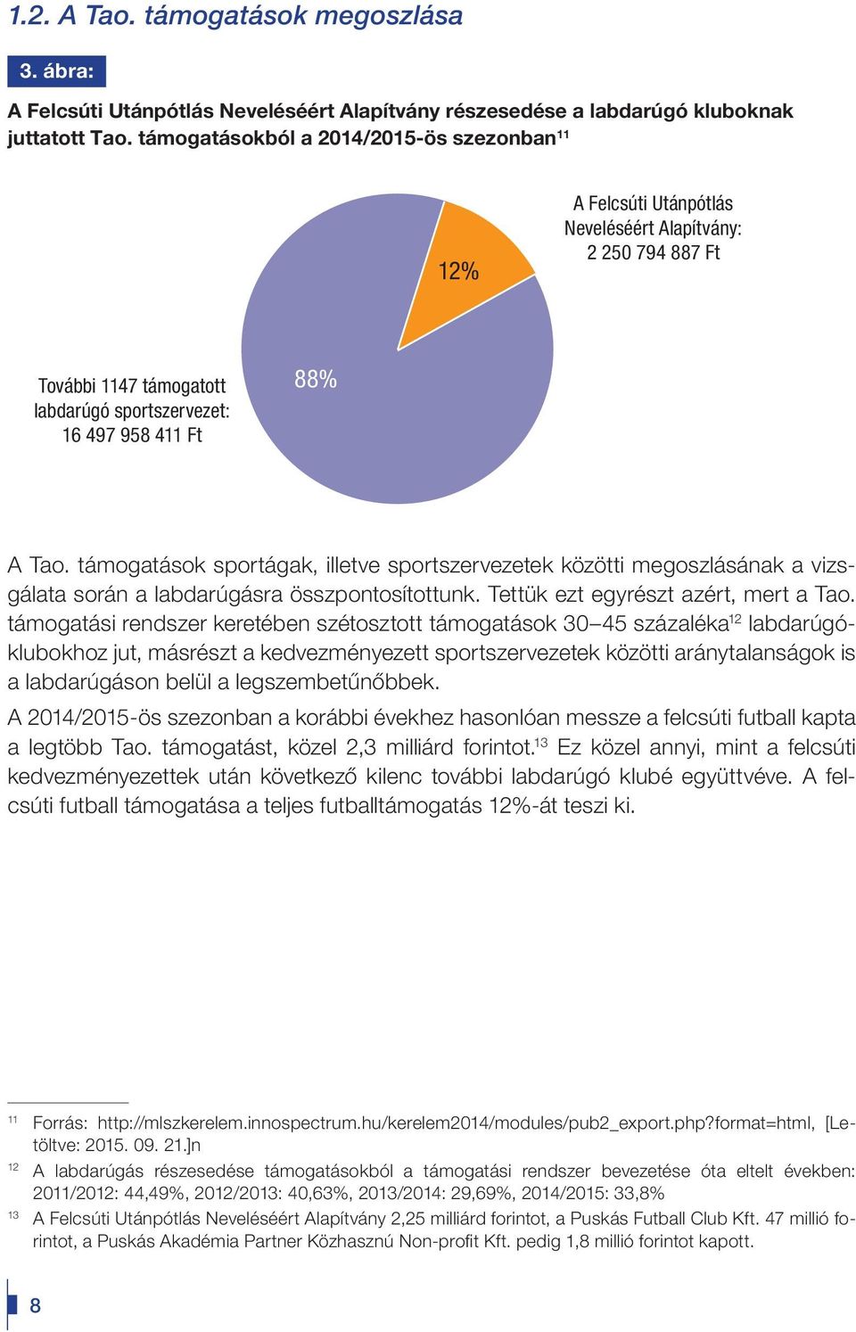 támogatások sportágak, illetve sportszervezetek közötti megoszlásának a vizsgálata során a labdarúgásra összpontosítottunk. Tettük ezt egyrészt azért, mert a Tao.