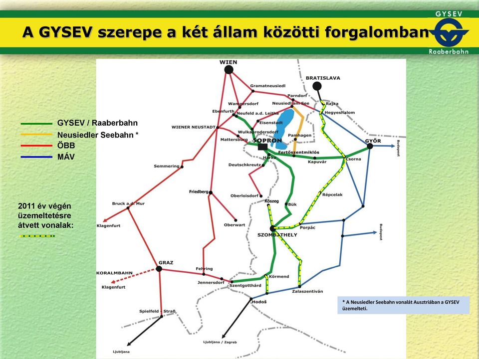 2011 év végén üzemeltetésre átvett vonalak: Kőszeg * A