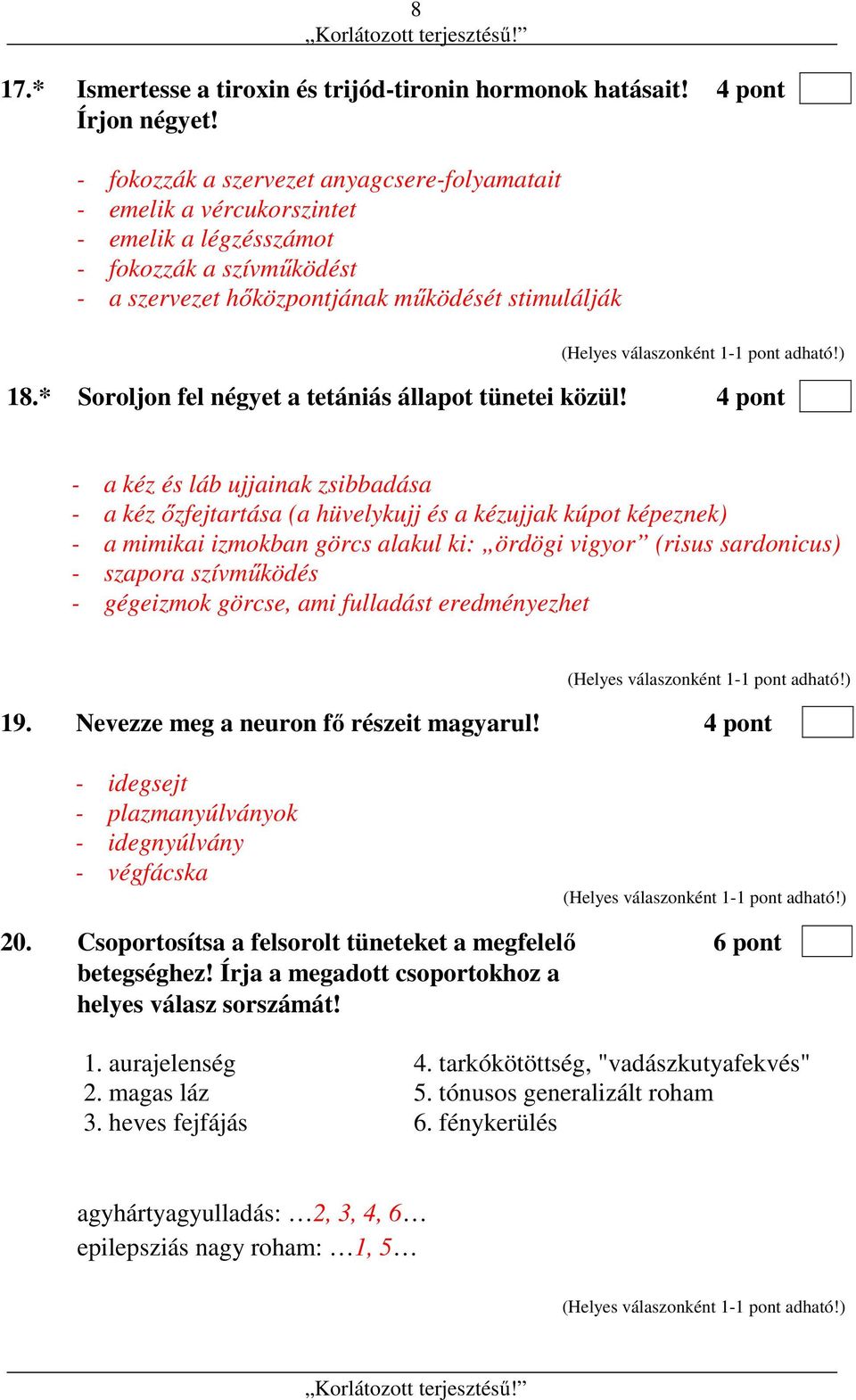 * Soroljon fel négyet a tetániás állapot tünetei közül!