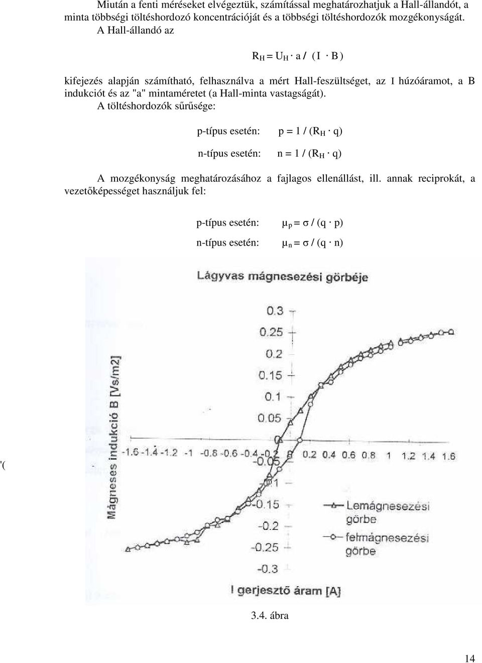 A Hall-állandó az R H = U H a / ( I B) kifejezés alapján számítható, felhasználva a mért Hall-feszültséget, az I húzóáramot, a B indukciót és az "a" mintaméretet