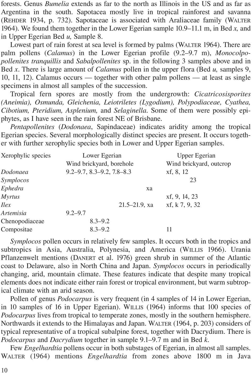 Lowest part of rain forest at sea level is formed by palms (WALTER 1964). There are palm pollens (Calamus) in the Lower Egerian profile (9.2 9.