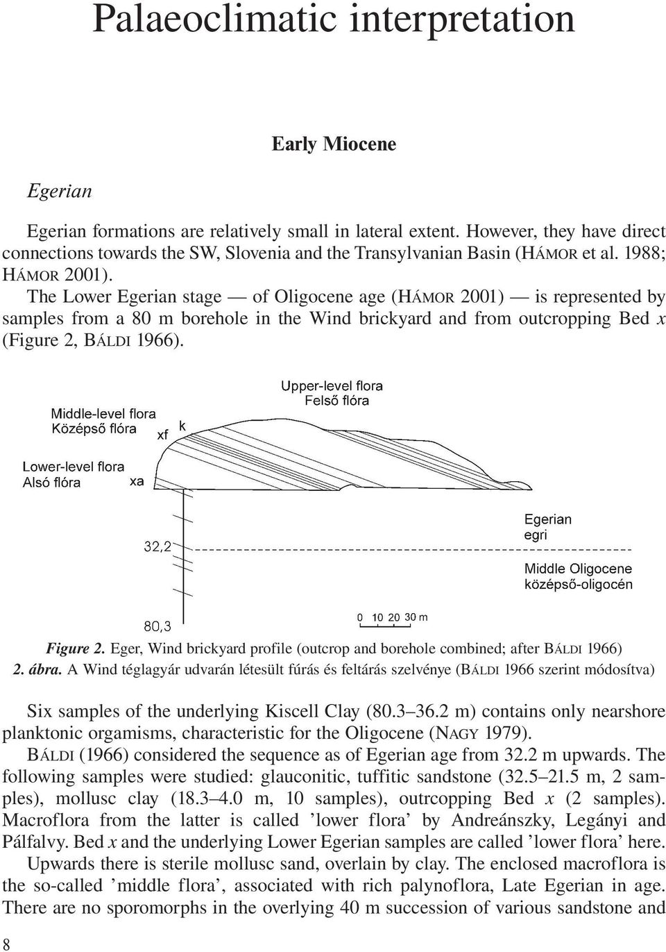 The Lower Egerian stage of Oligocene age (HÁMOR 2001) is represented by samples from a 80 m borehole in the Wind brickyard and from outcropping Bed x (Figure 2, BÁLDI 1966).