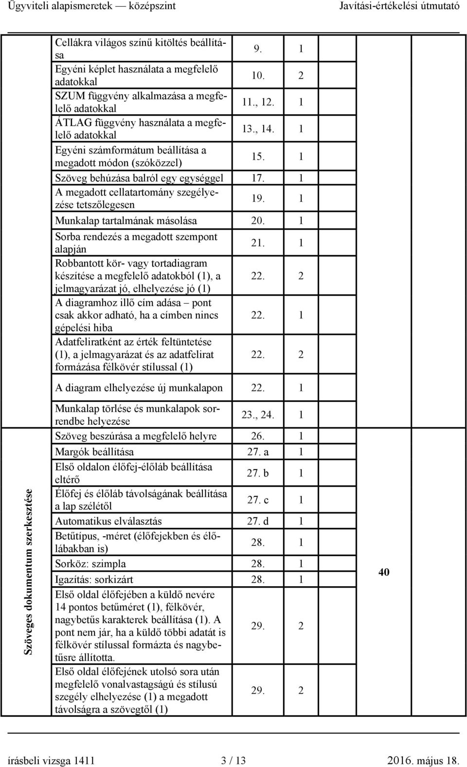 1 A megadott cellatartomány szegélyezése tetszőlegesen 19. 1 Munkalap tartalmának másolása 20.