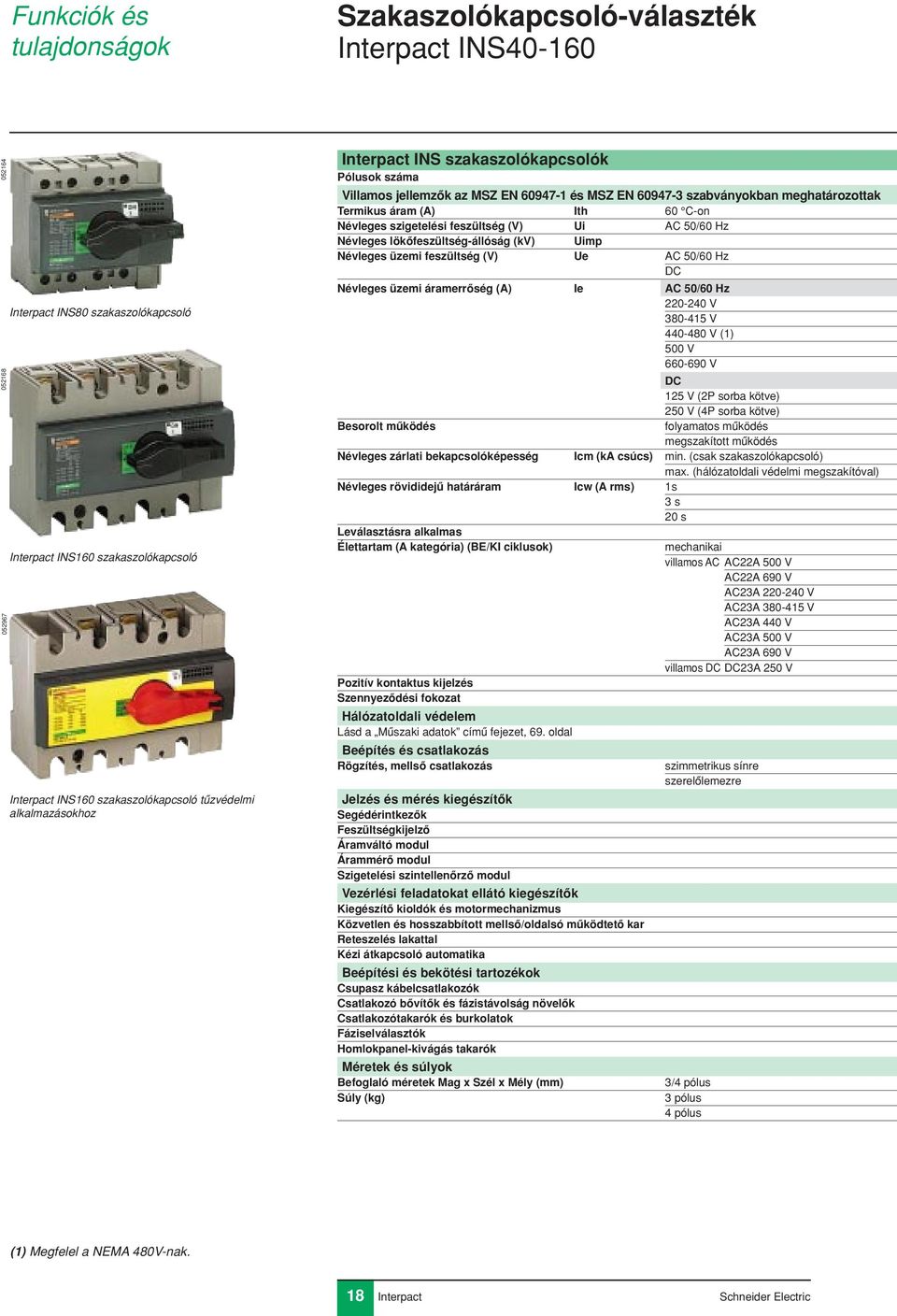 Ith 60 C-on Névleges szigetelési feszültség (V) Ui AC 50/60 Hz Névleges lökôfeszültség-állóság (kv) Uimp Névleges üzemi feszültség (V) Ue AC 50/60 Hz DC Névleges üzemi áramerrôség (A) Ie AC 50/60 Hz