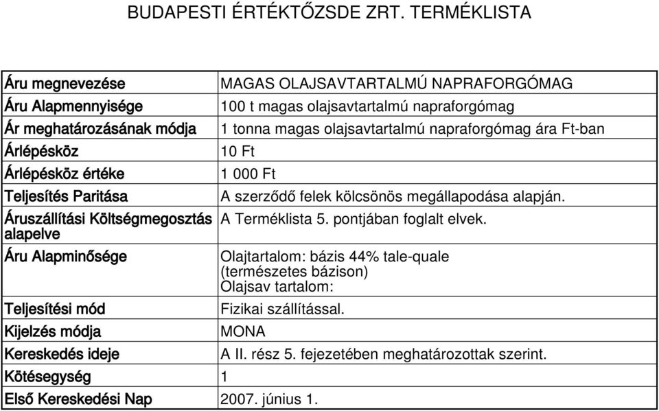 napraforgómag ára Ft-ban 1 000 Ft Olajtartalom: bázis 44%