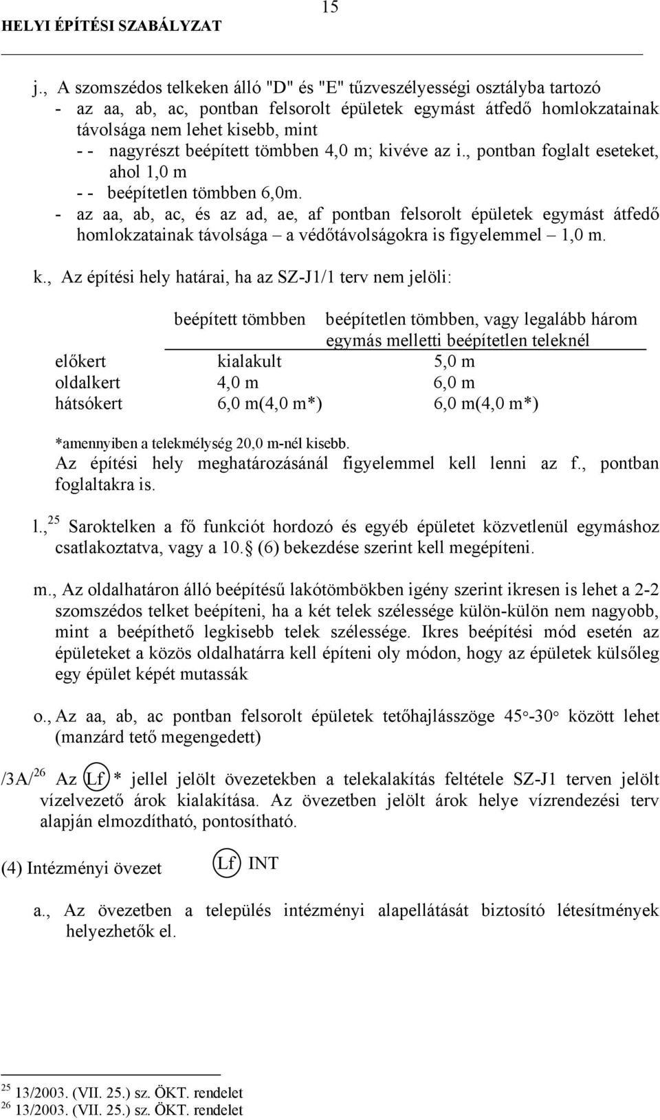 - az aa, ab, ac, és az ad, ae, af pontban felsorolt épületek egymást átfedő homlokzatainak távolsága a védőtávolságokra is figyelemmel 1,0 m. k.