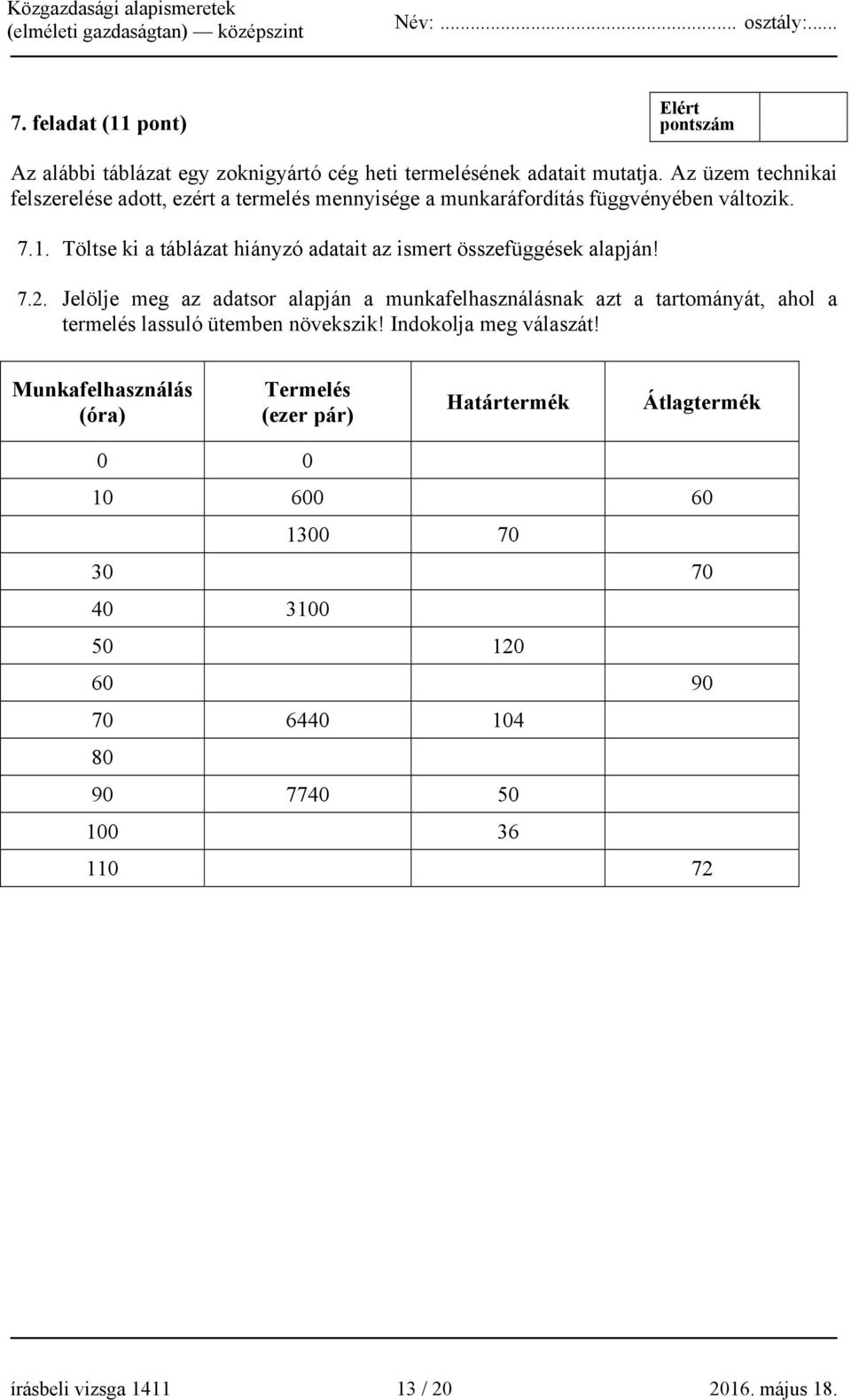 Töltse ki a táblázat hiányzó adatait az ismert összefüggések alapján! 7.2.