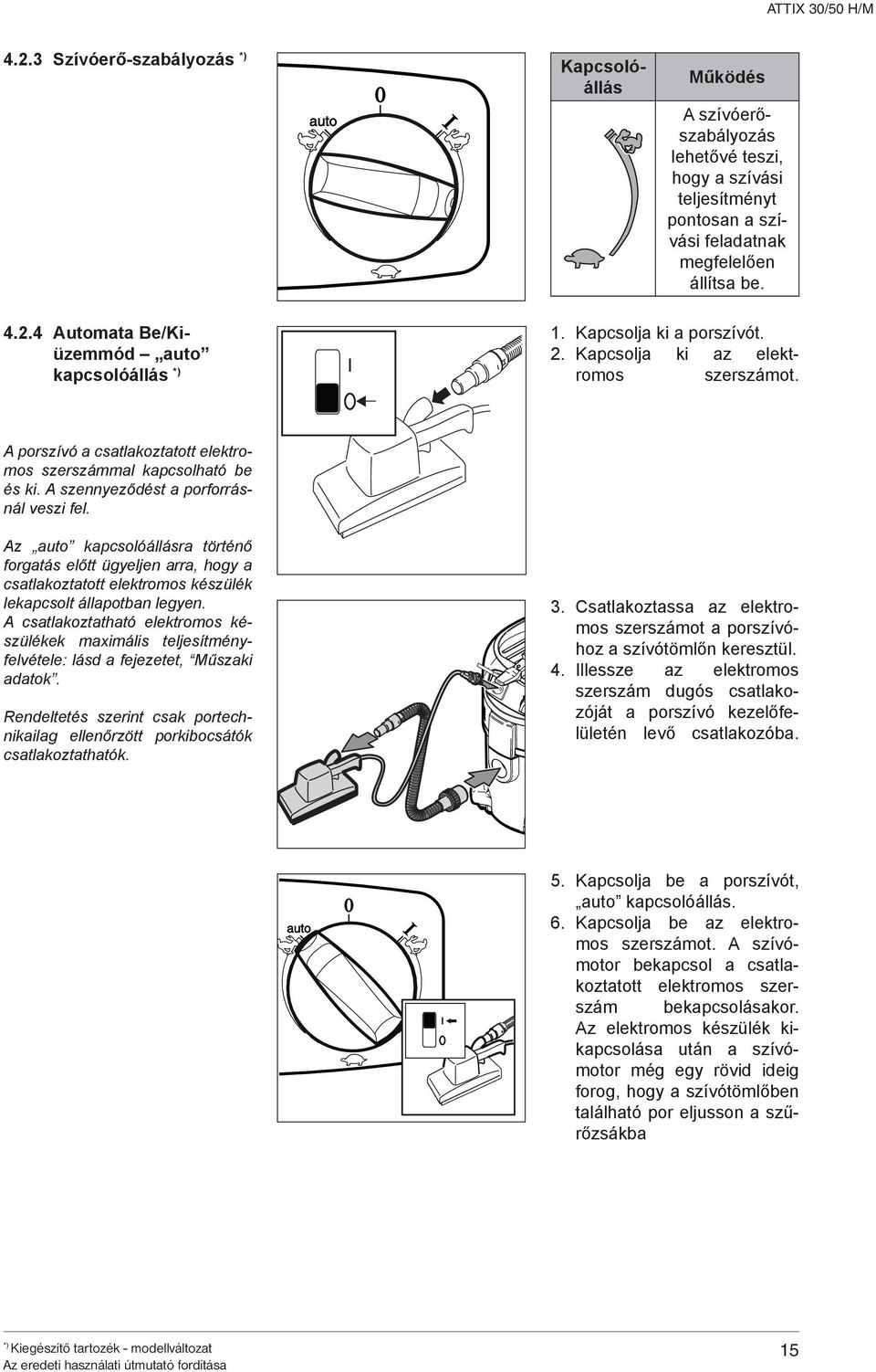 z auto kapcsolóállásra történő forgatás előtt ügyeljen arra, hogy a csatlakoztatott elektromos készülék lekapcsolt állapotban legyen.