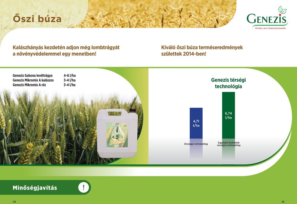 Gabona levéltrágya Mikromix A kalászos Mikromix A réz 4-6 l/ha 3-4 l/ha 3-4 l/ha