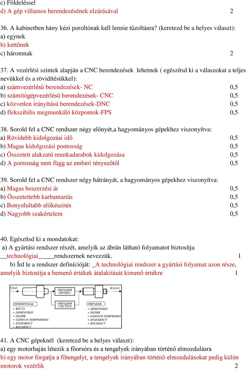 CNC 0,5 c) közvetlen irányítású berendezések-dnc 0,5 d) flekszibilis megmunkáló központok-fps 0,5 38.