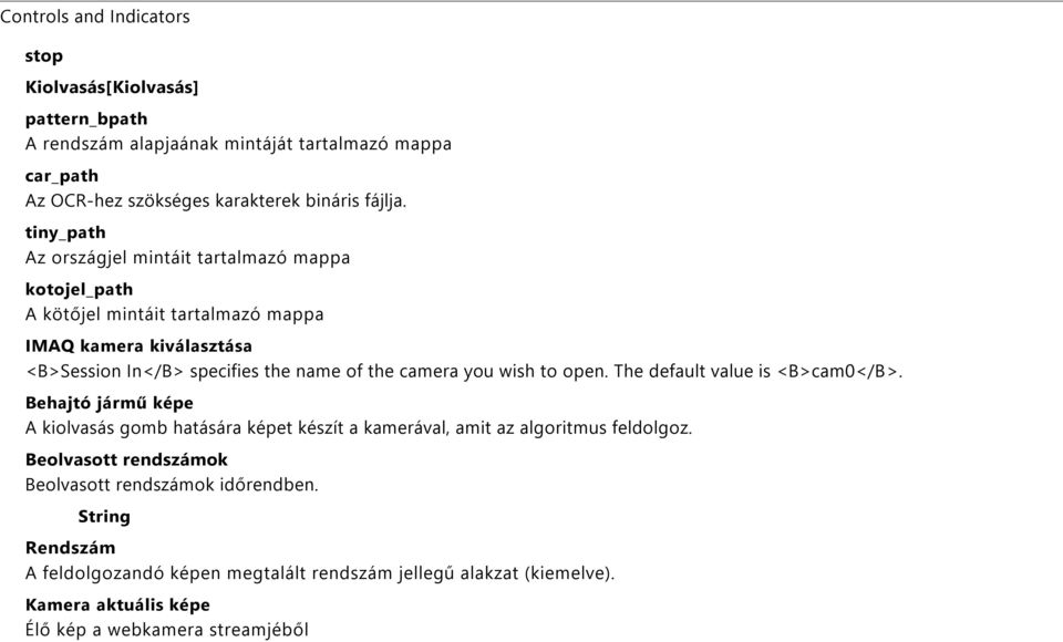 you wish to open. The default value is <B>cam</B>. Behajtó jármű képe A kiolvasás gomb hatására képet készít a kamerával, amit az algoritmus feldolgoz.