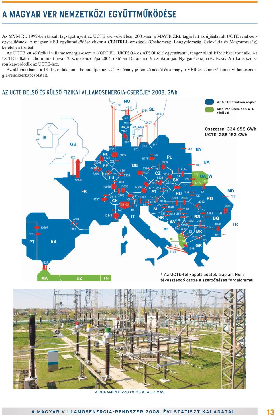 Az UCTE külsô fizikai villamosenergia-csere a NORDEL, UKTSOA és ATSOI felé egyenáramú, tenger alatti kábelekkel történik. Az UCTE balkáni háború miatt levált 2. szinkronzónája 24. október 1.