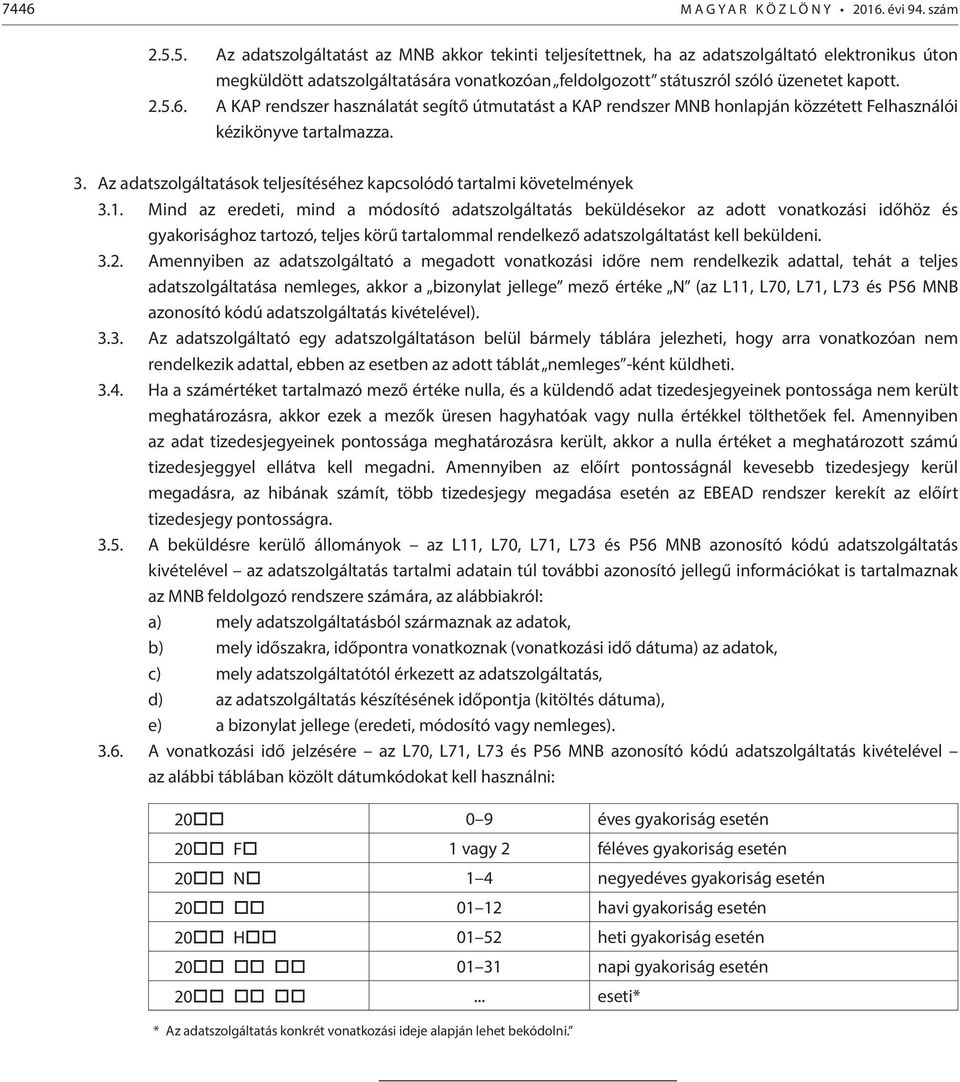 A KAP rendszer használatát segítő útmutatást a KAP rendszer MNB honlapján közzétett Felhasználói kézikönyve tartalmazza. 3. Az adatszolgáltatások teljesítéséhez kapcsolódó tartalmi követelmények 3.1.