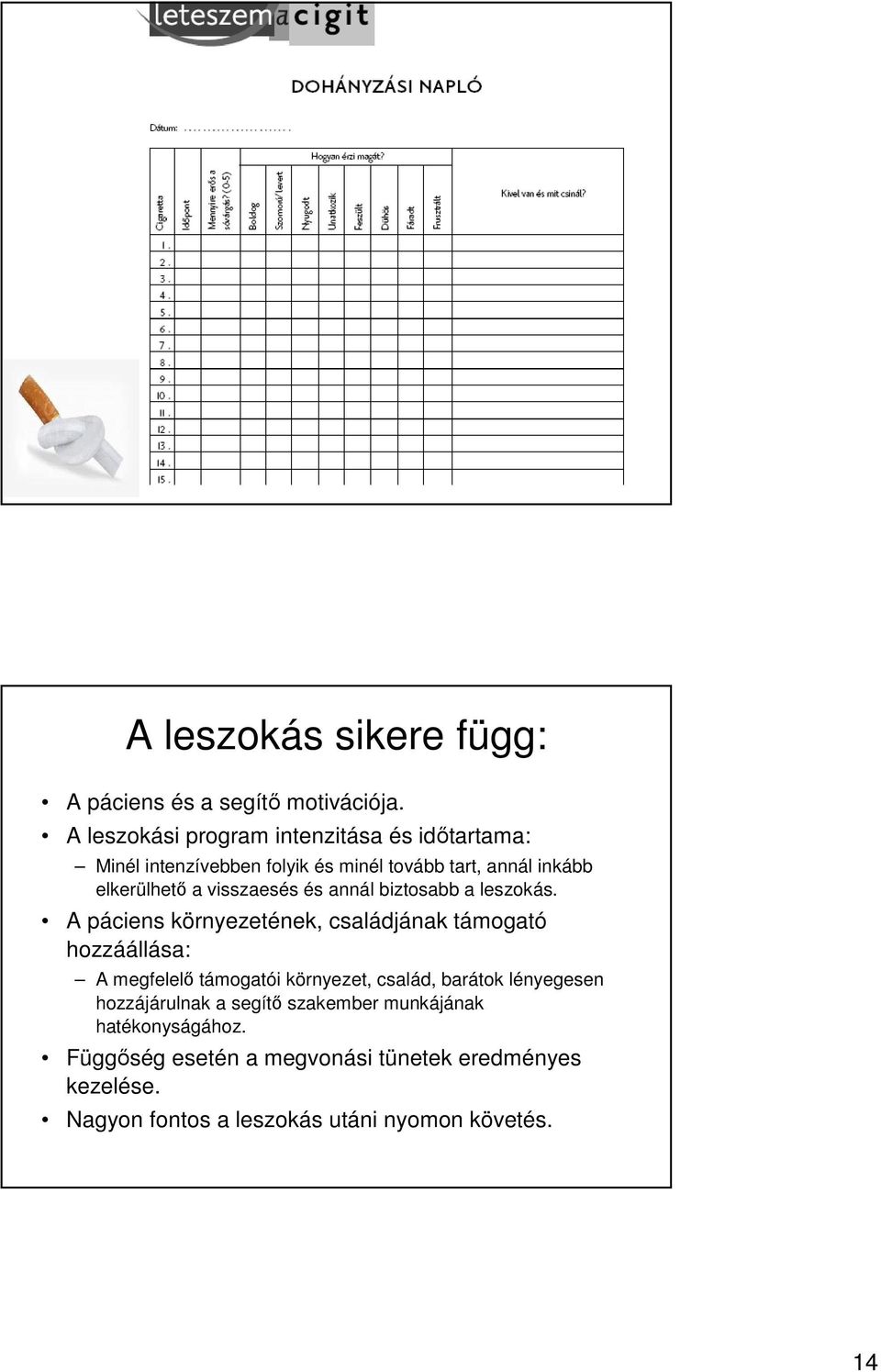 visszaesés és annál biztosabb a leszokás.