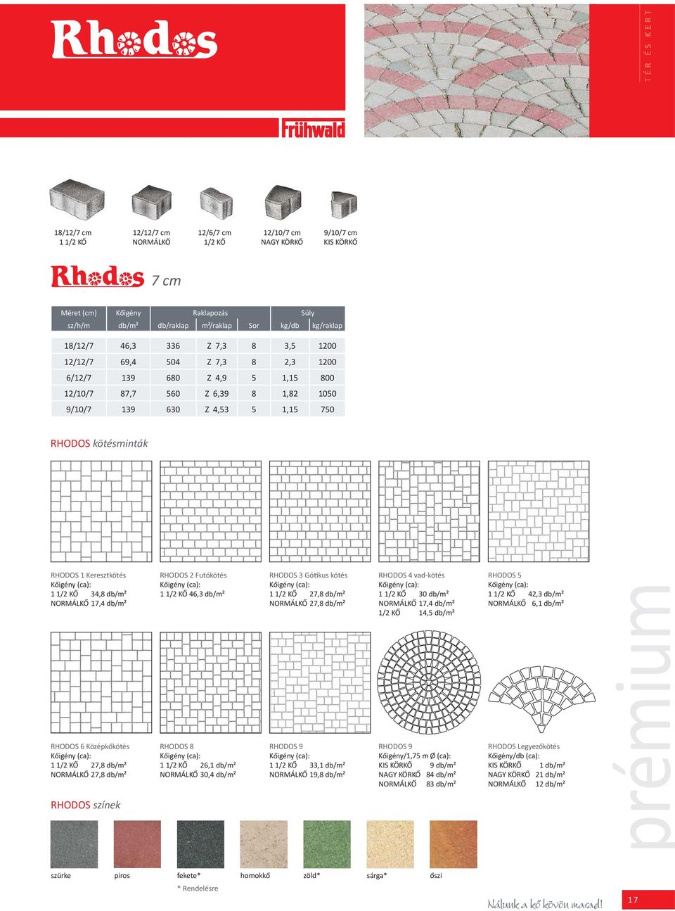 NORMÁLKŐ 27,8 db/m² RHODOS színek RHODOS 2 Futókötés 1 1/2 KŐ 46,3 db/m² RHODOS 8 1 1/2 KŐ 26,1 db/m² NORMÁLKŐ 30,4 db/m² RHODOS 3 Gótikus kötés 1 1/2 KŐ 27,8 db/m² NORMÁLKŐ 27,8 db/m² RHODOS 9 1 1/2