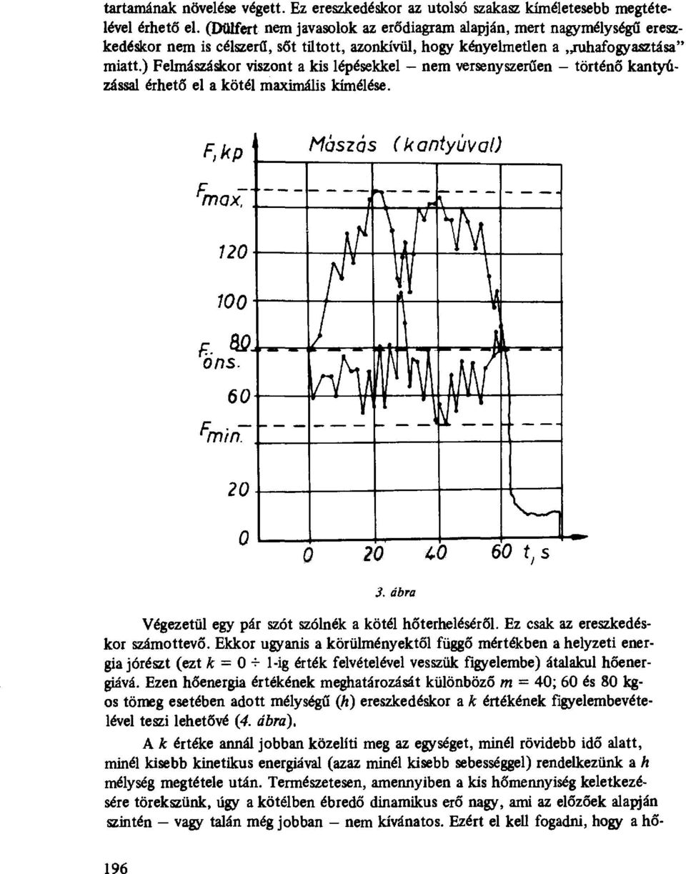 ) Felmászáskor viszont a kis lépésekkel nem versenyszer űen történ ő kantyúzással érhető el a kötél maximális kímélése. F,kp Finax, 12 1 F. $Q ons. 6 Fmin. Mászás ( kantyúvo!