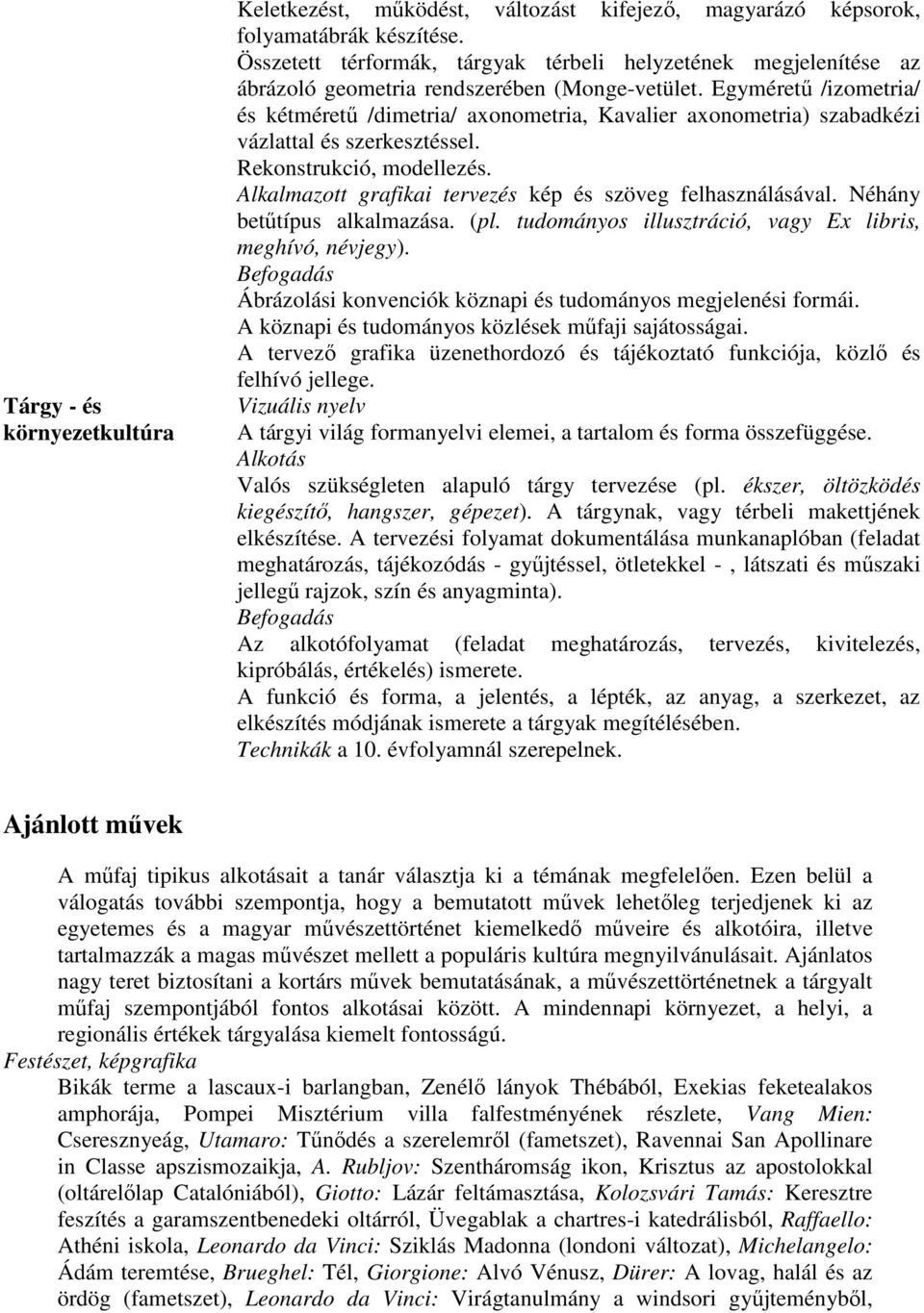 Egymérető /izometria/ és kétmérető /dimetria/ axonometria, Kavalier axonometria) szabadkézi vázlattal és szerkesztéssel. Rekonstrukció, modellezés.