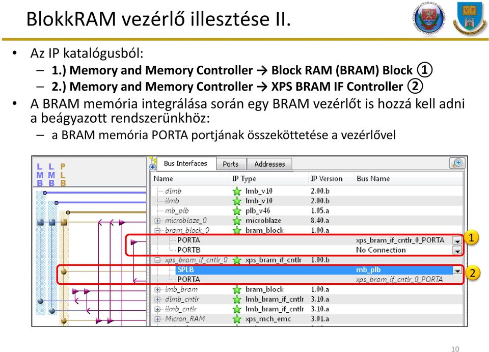 ) Memoryand MemoryController XPS BRAM IF Controller2 A BRAM memória integrálása