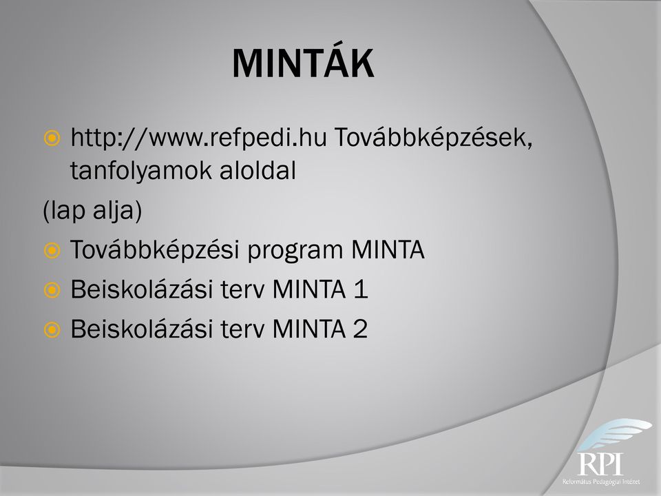 (lap alja) Továbbképzési program MINTA