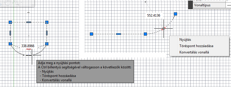 46 AZ AUTOCAD LT 2013 ALAPJAI nessé) alakítható, áthelyezhető, újabb csomópont felvételével (Add vertex) megtörhető.