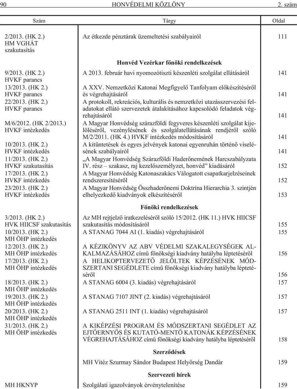 (HK 2.) MH ÖHP intézkedés 12/2013. (HK 2.) MH ÖHP intézkedés 17/2013. (HK 2.) MH ÖHP intézkedés 18/2013. (HK 2.) MH ÖHP intézkedés 19/2013. (HK 2.) MH ÖHP intézkedés 20/2013. (HK 2.) MH ÖHP intézkedés 31/2013.