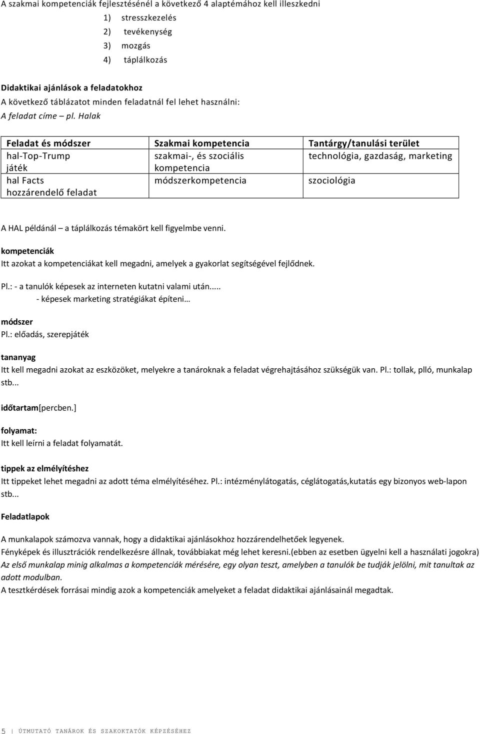 Halak Feladat és módszer Szakmai kompetencia Tantárgy/tanulási terület hal-top-trump szakmai-, és szociális technológia, gazdaság, marketing játék kompetencia hal Facts hozzárendelő feladat
