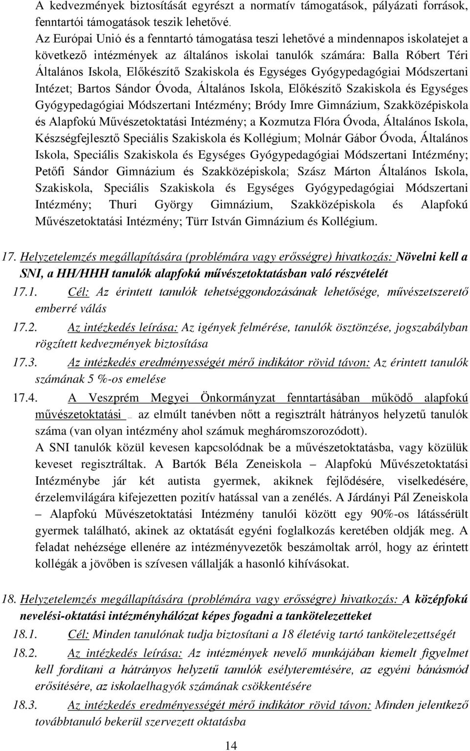 Szakiskola és Egységes Gyógypedagógiai Módszertani Intézet; Bartos Sándor Óvoda, Általános Iskola, Előkészítő Szakiskola és Egységes Gyógypedagógiai Módszertani Intézmény; Bródy Imre Gimnázium,