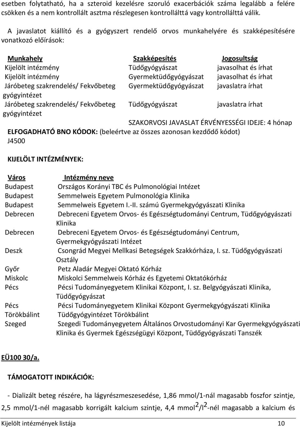 gyógyintézet Járóbeteg szakrendelés/ Fekvőbeteg gyógyintézet Tüdőgyógyászat javaslatra írhat SZAKORVOSI JAVASLAT ÉRVÉNYESSÉGI IDEJE: 4 hónap J4500 Deszk Törökbálint Országos Korányi TBC és