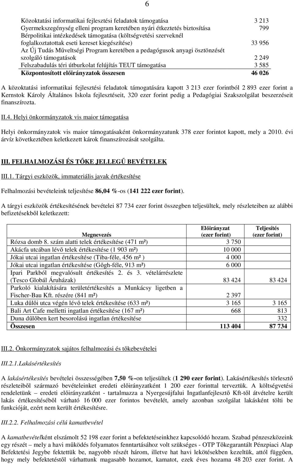 felújítás TEUT támogatása 3 585 Központosított előirányzatok összesen 46 026 A közoktatási informatikai fejlesztési feladatok támogatására kapott 3 213 ból 2 893 a Kernstok Károly Általános Iskola