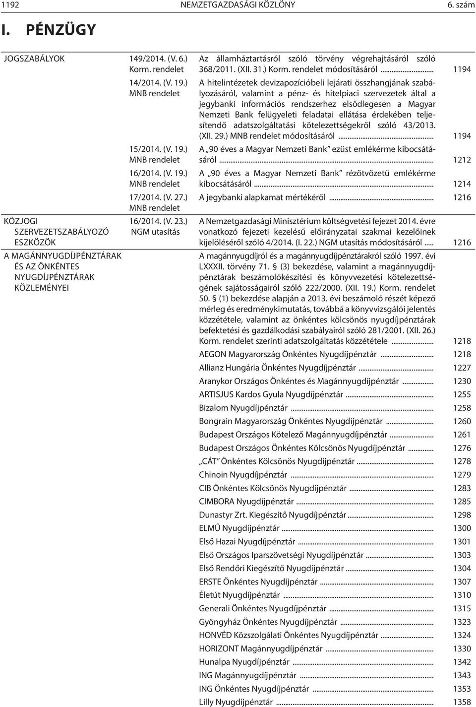 ) MNB rendelet 16/2014. (V. 23.) NGM utasítás Az államháztartásról szóló törvény végrehajtásáról szóló 368/2011. (XII. 31.) Korm. rendelet módosításáról.