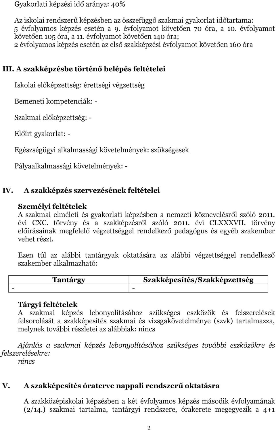 A szakképzésbe történő belépés feltételei Iskolai előképzettség: érettségi végzettség Bemeneti kompetenciák: - Szakmai előképzettség: - Előírt gyakorlat: - Egészségügyi alkalmassági követelmények: