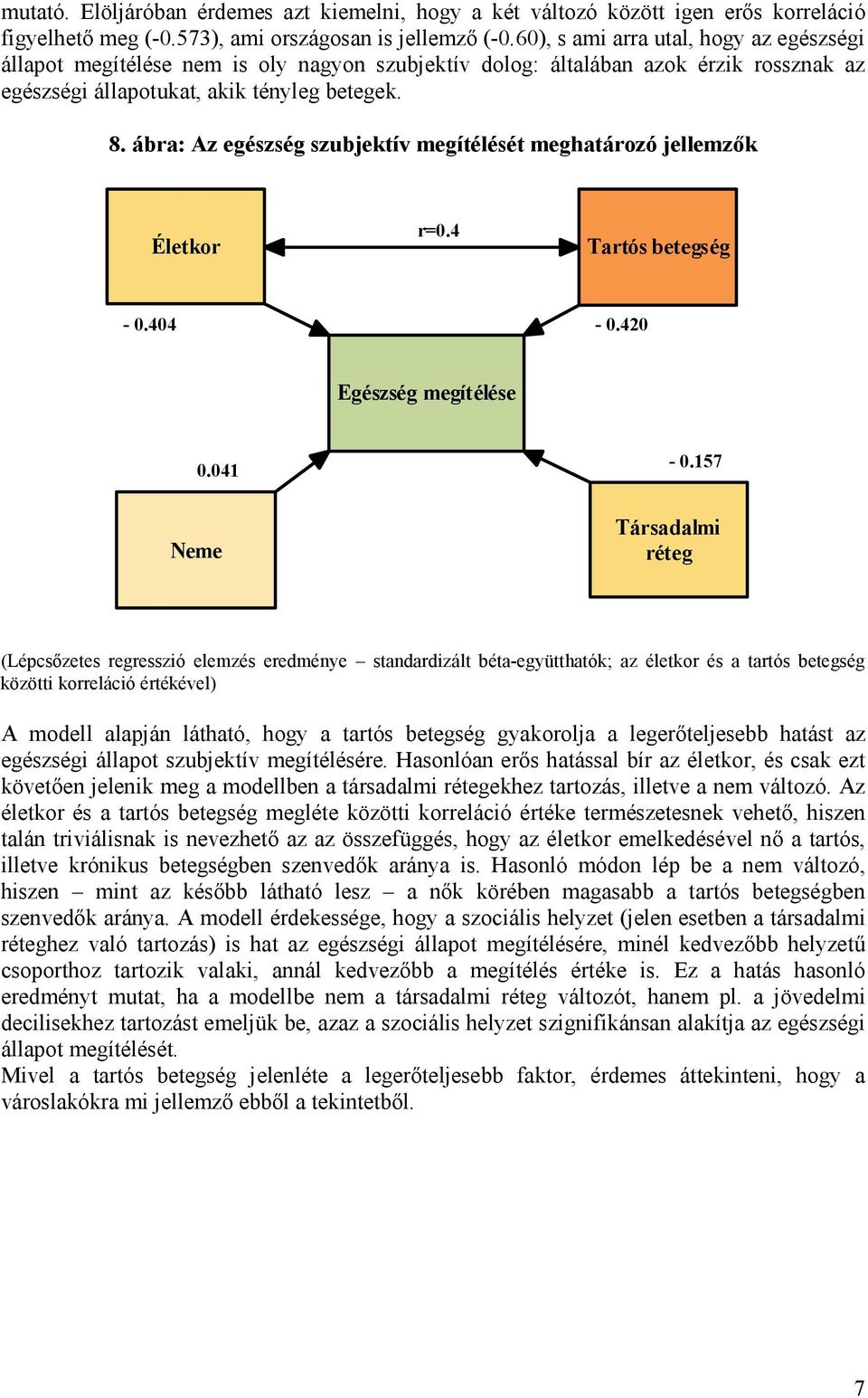 ábra: Az egészség szubjektív megítélését meghatározó jellemzők Életkor r=.4 Tartós betegség -.4 -.4 Egészség megítélése.41 -.