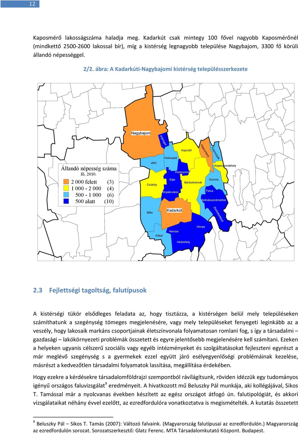 ábra: A Kadarkúti-Nagybajomi kistérség településszerkezete Nagybajom Pálmajor Kaposmérő Kaposújlak Kaposfő Állandó népesség száma fő, 2010.