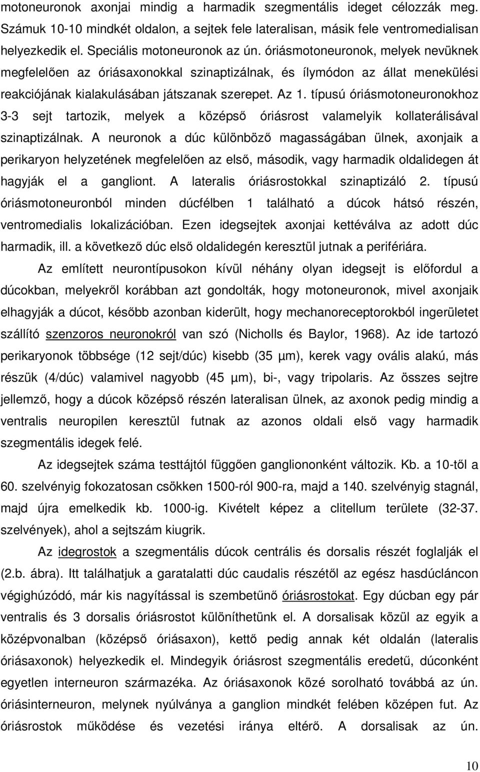 típusú óriásmotoneuronokhoz 3-3 sejt tartozik, melyek a középsı óriásrost valamelyik kollaterálisával szinaptizálnak.