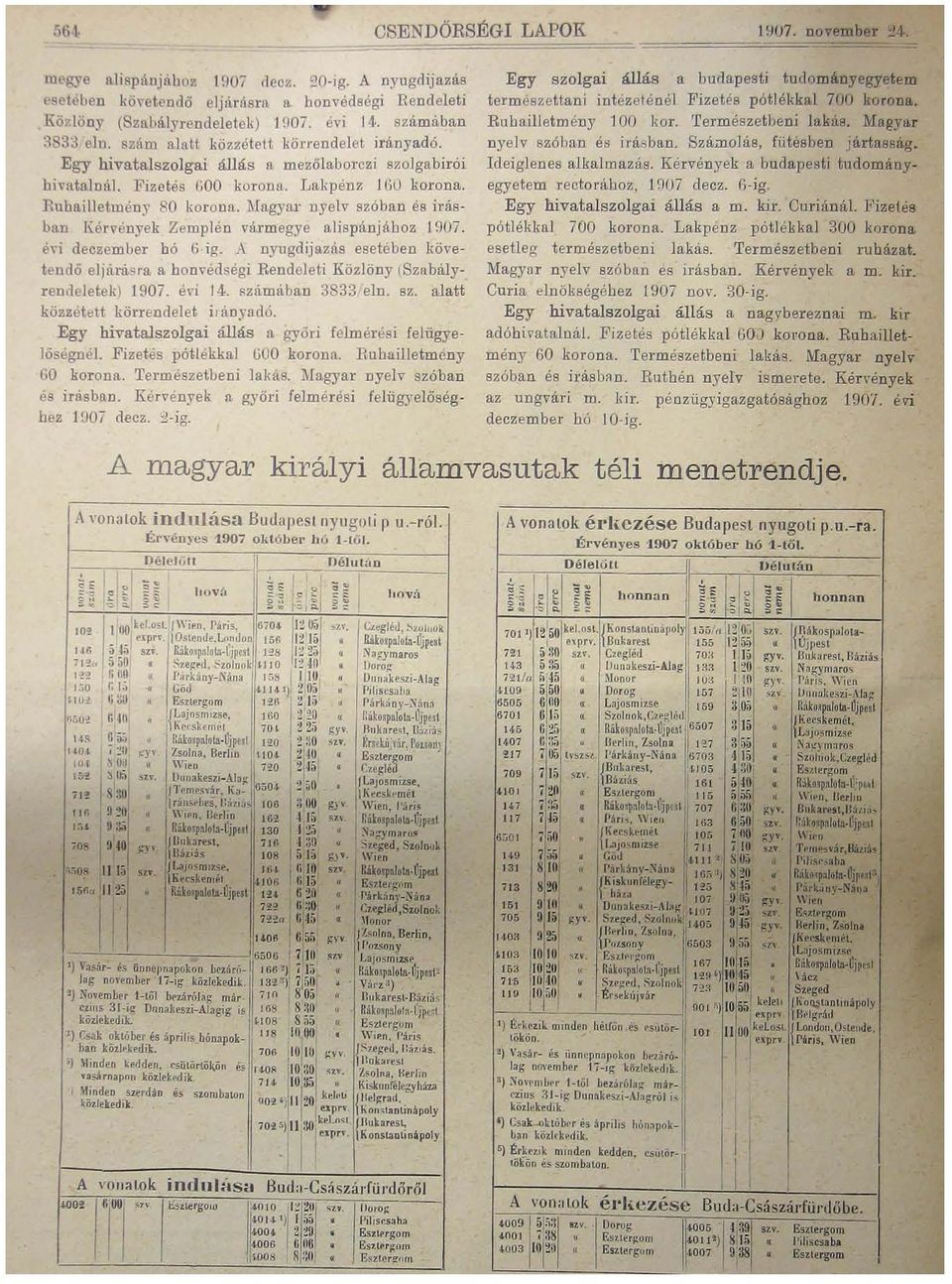 Magyar nyelv szóban és irás ban Kérvények Zemplén vármegye alispánj ához 1907. évi deczember hó 6 ig. A nyugdijazás esetében köve tendö eljárásra a honvédségi Rendeleti Közlöny (Szabály.