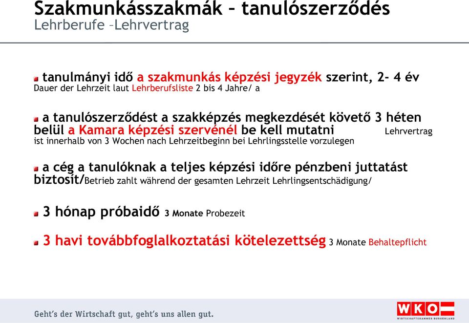 innerhalb von 3 Wochen nach Lehrzeitbeginn bei Lehrlingsstelle vorzulegen a cég a tanulóknak a teljes képzési időre pénzbeni juttatást biztosít/betrieb