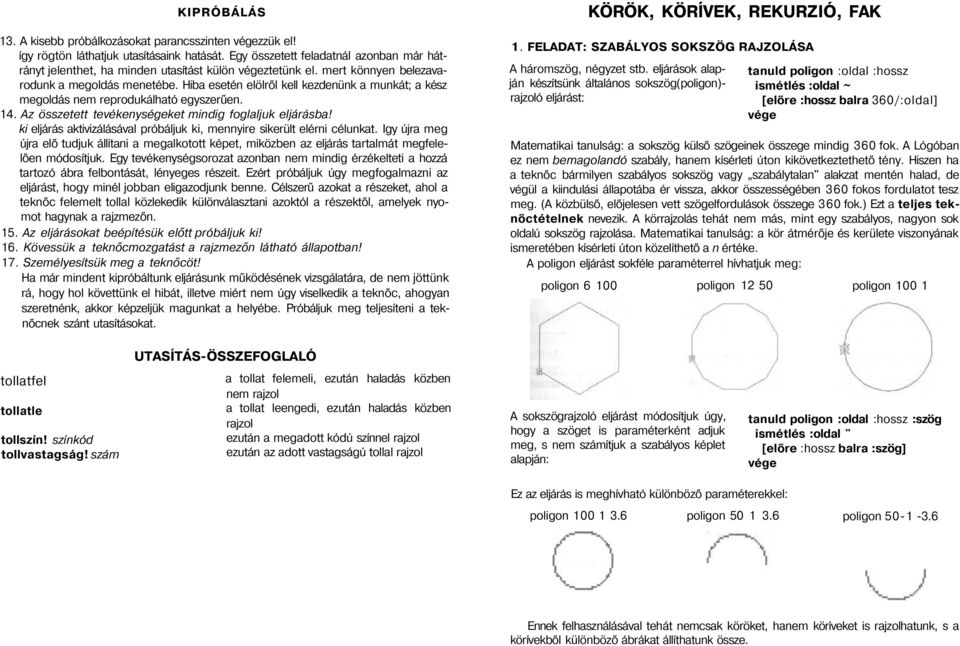 Hiba esetén elölről kell kezdenünk a munkát; a kész megoldás nem reprodukálható egyszerűen. 14. Az összetett tevékenységeket mindig foglaljuk eljárásba!