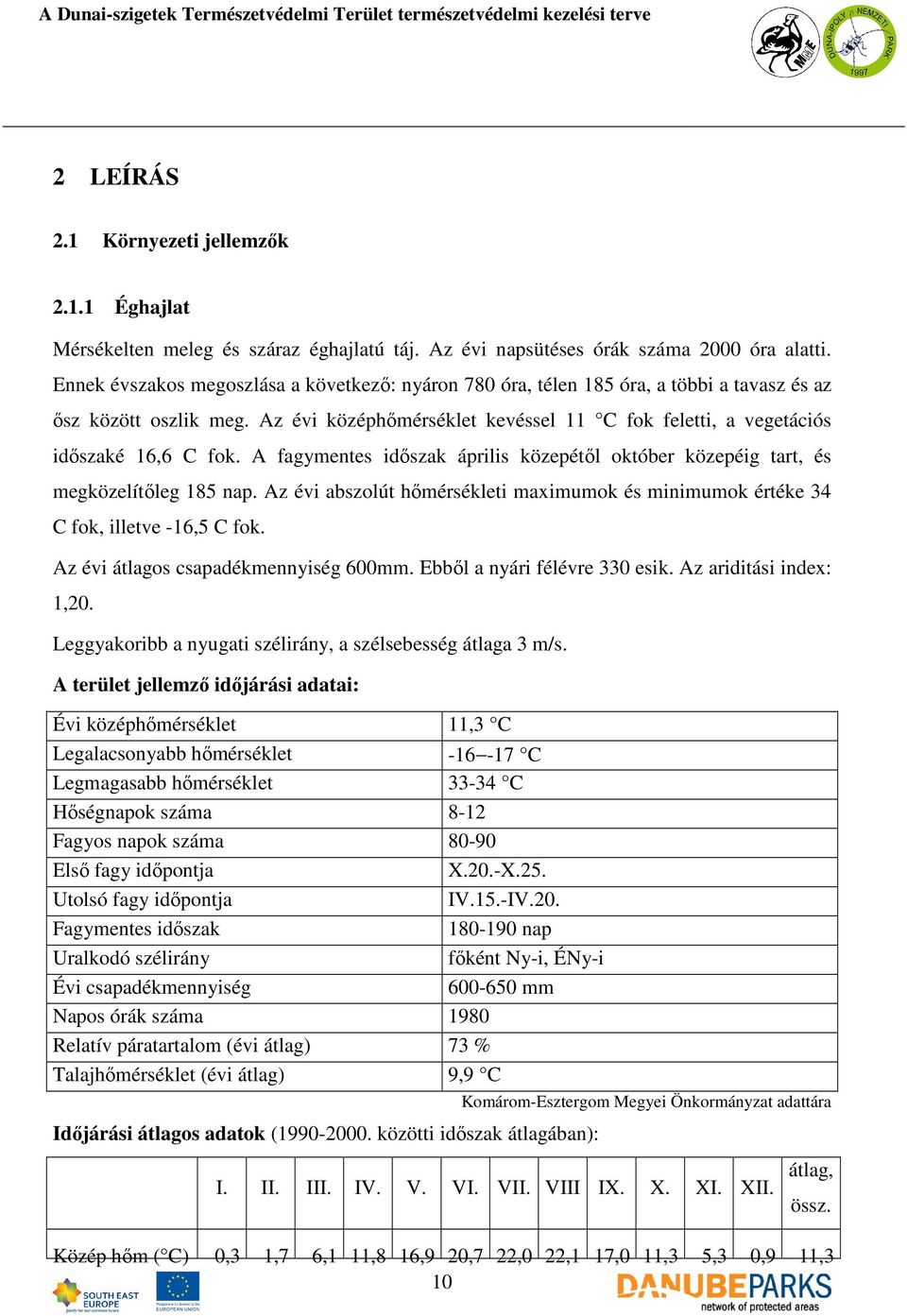 A fagymentes idıszak április közepétıl október közepéig tart, és megközelítıleg 185 nap. Az évi abszolút hımérsékleti maximumok és minimumok értéke 34 C fok, illetve -16,5 C fok.