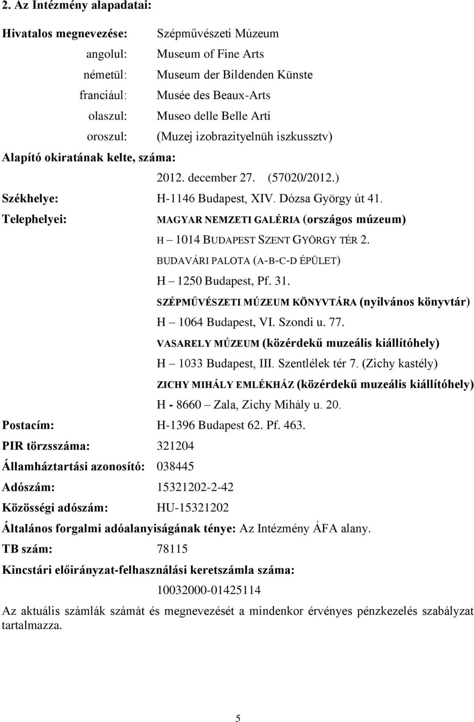 Telephelyei: MAGYAR NEMZETI GALÉRIA (országos múzeum) H 1014 BUDAPEST SZENT GYÖRGY TÉR 2. BUDAVÁRI PALOTA (A-B-C-D ÉPÜLET) H 1250 Budapest, Pf. 31.