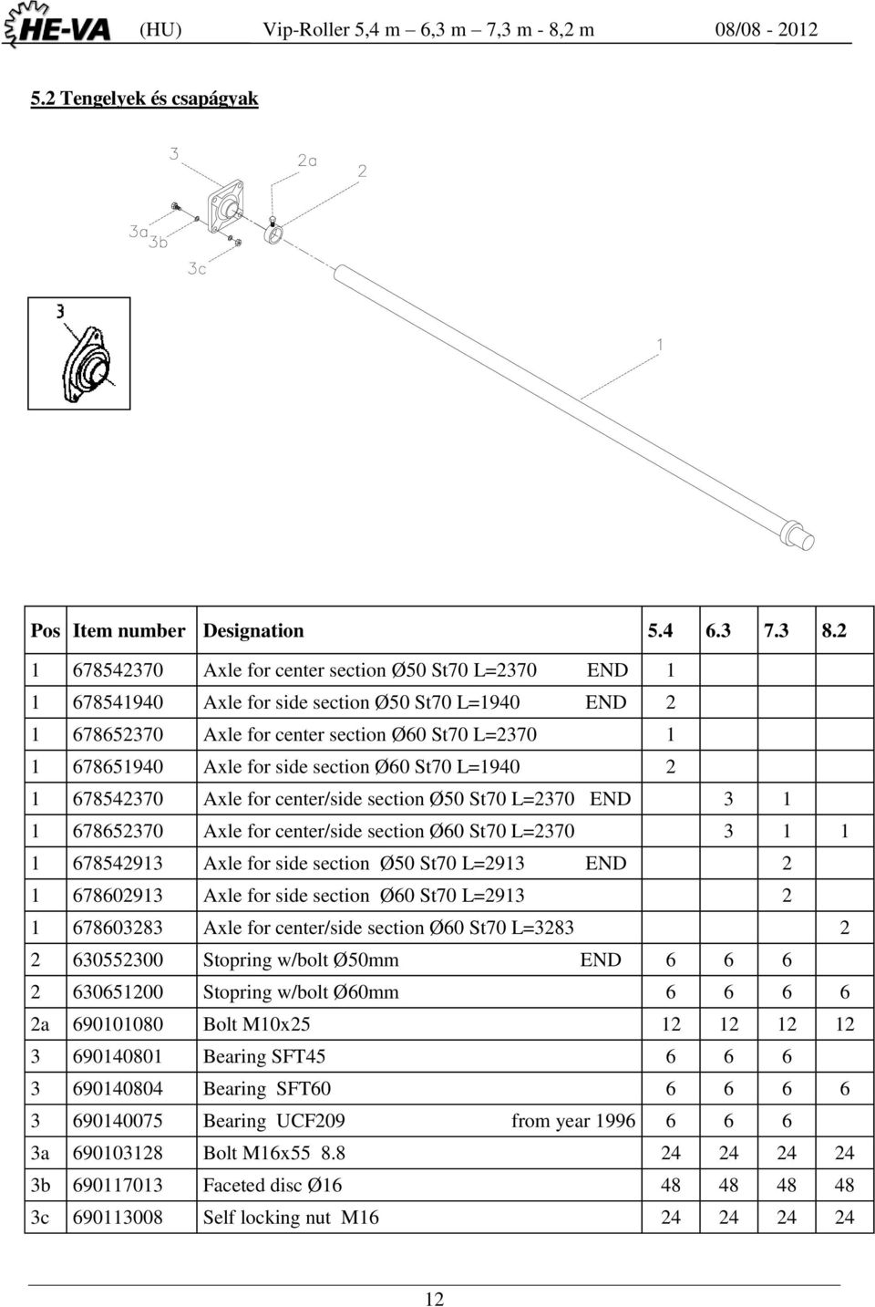 section Ø60 St70 L=1940 2 1 678542370 Axle for center/side section Ø50 St70 L=2370 END 3 1 1 678652370 Axle for center/side section Ø60 St70 L=2370 3 1 1 1 678542913 Axle for side section Ø50 St70