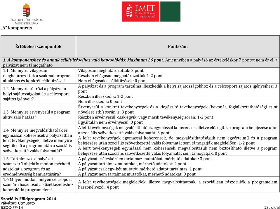 1. Mennyire világosan Világosan meghatározottak: 3 pont meghatározottak a szakmai program Részben világosan meghatározottak:1-2 pont általános és konkrét célkitűzései?