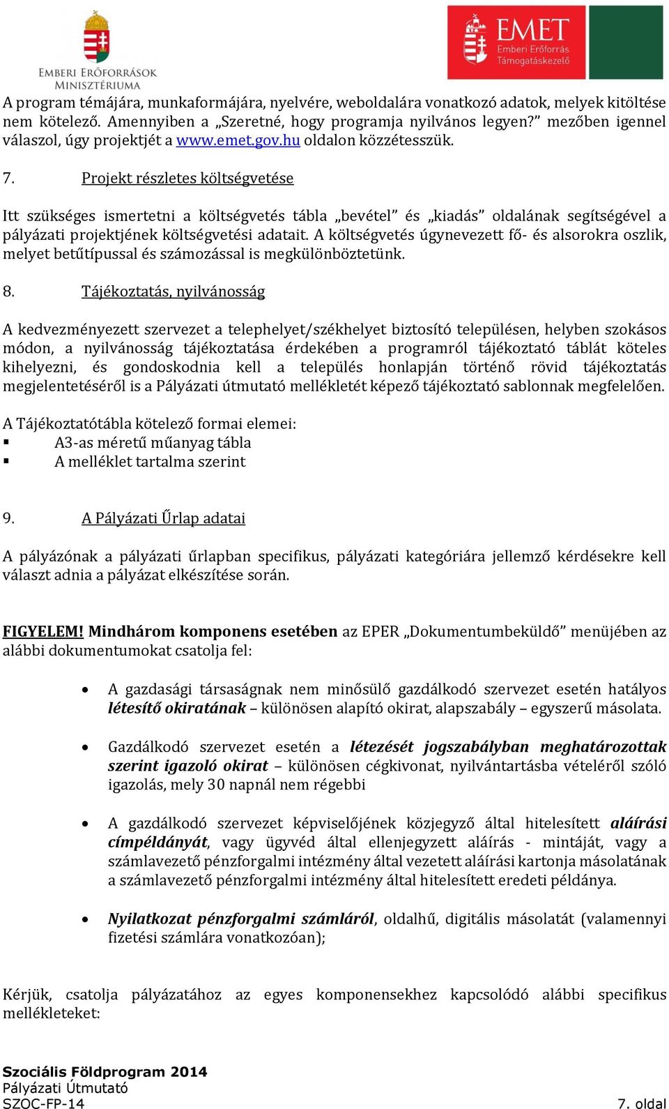 Projekt részletes költségvetése Itt szükséges ismertetni a költségvetés tábla bevétel és kiadás oldalának segítségével a pályázati projektjének költségvetési adatait.