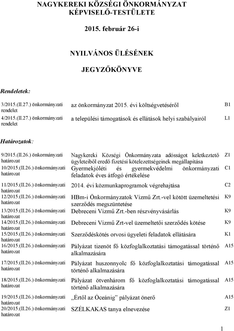 (II.26.) önkormányzati határozat 13/2015.(II.26.) önkormányzati határozat 14/2015.(II.26.) önkormányzati határozat 15/2015.(II.26.) önkormányzati határozat 16/2015.(II.26.) önkormányzati határozat 17/2015.