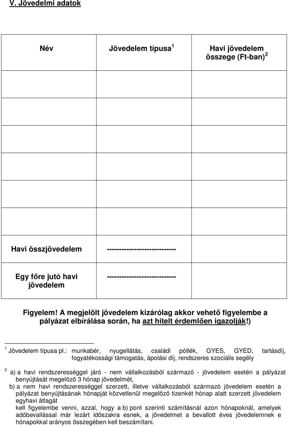 : munkabér, nyugellátás, családi pótlék, GYES, GYED, tartásdíj, fogyatékossági támogatás, ápolási díj, rendszeres szociális segély 2 a) a havi rendszerességgel járó - nem vállalkozásból származó -