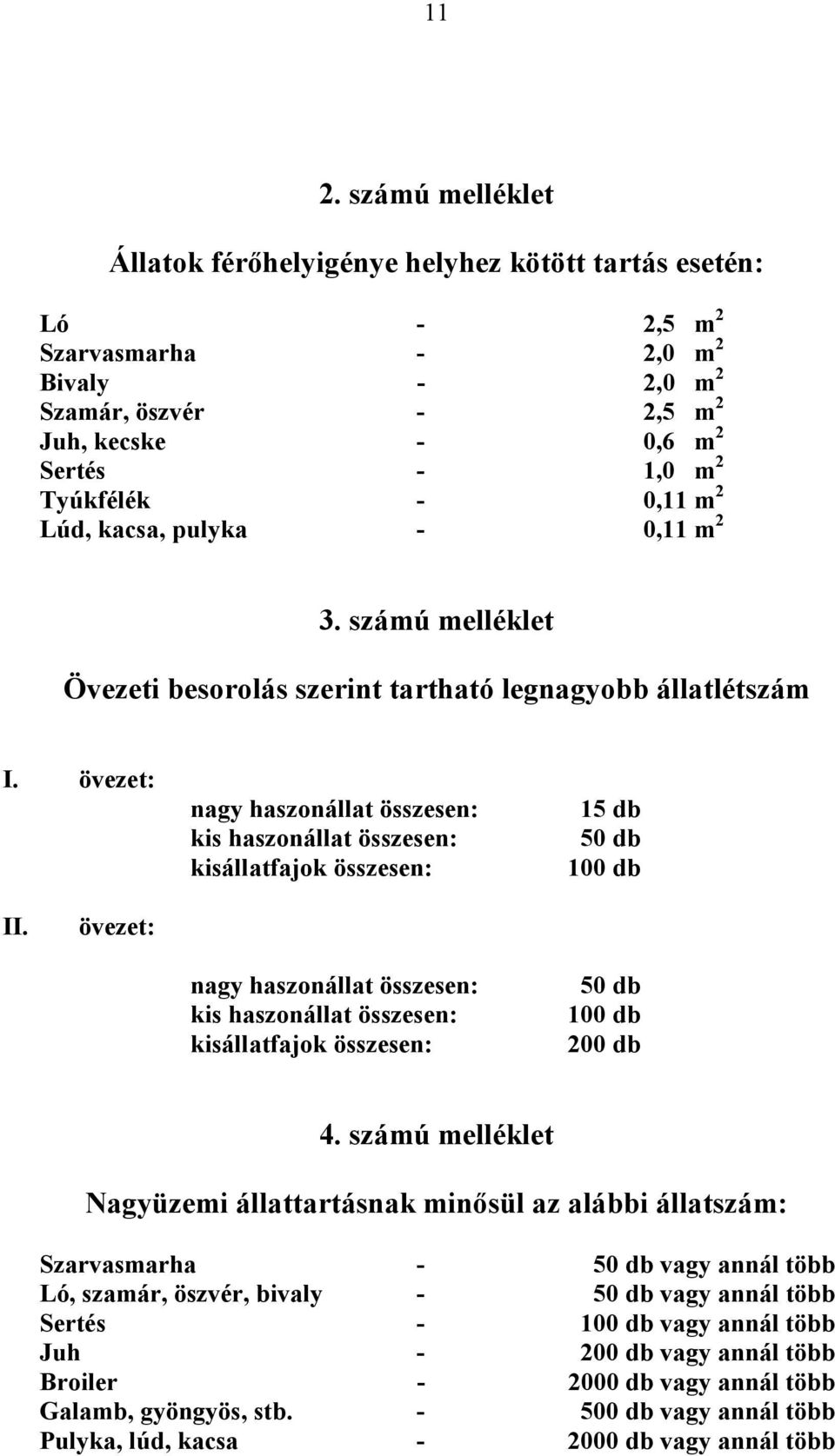 övezet: nagy haszonállat összesen: kis haszonállat összesen: kisállatfajok összesen: 15 db 50 db 100 db II.